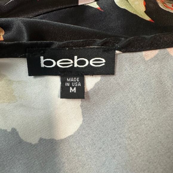 Bebe Satin Midi Slip Dress Floral Print Draped Cowl Neck Spaghetti Strap Black - Picture 8 of 10